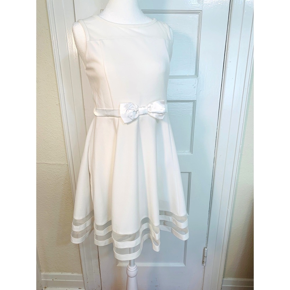 Calvin Klein Fit and Flare Sleeveless White Dress Mesh Bachelorette / Size 10-12 - Picture 2 of 16